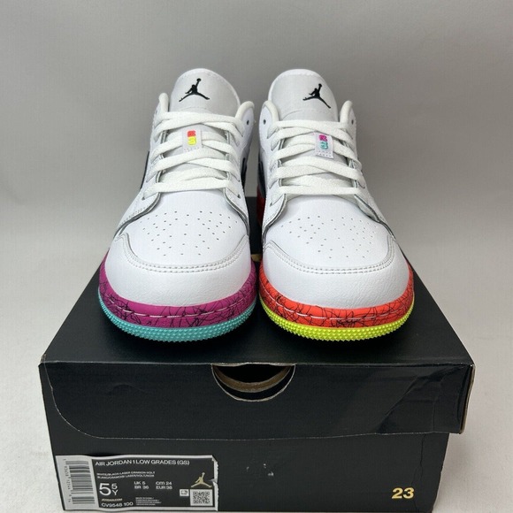 Nike Shoes Air Jordan 1 Retro Low GS Grades “White Volt Crimson” 2024 - Picture 2 of 5